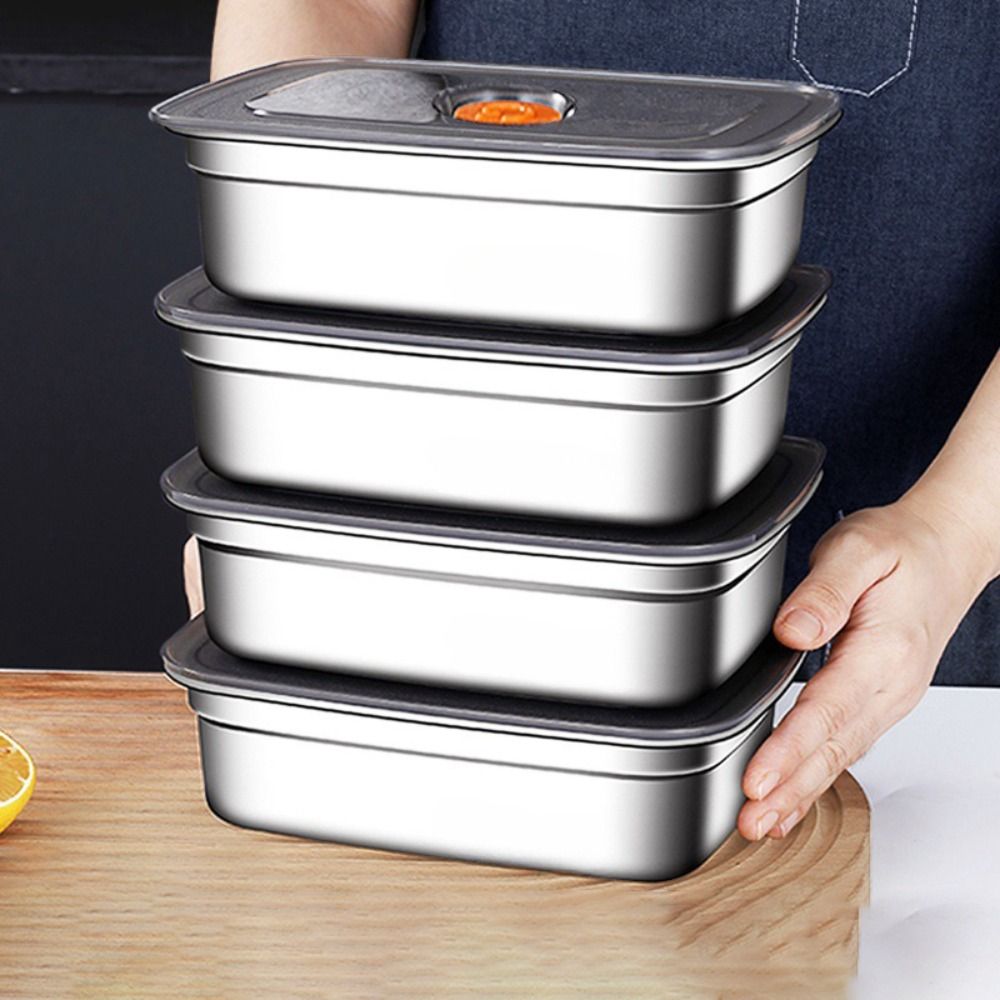 Meal Prep Tupperware - สแตนเลสตั้งแคมป์กล่องอาหารกลางวันปิดผนึกป้องกันการรั่วกล่องเบนโตะไมโครเวฟเหมาะสําหรับความจุขนาดใหญ่ตู้เย็นตู้แช่แข็งกล่องเก็บ