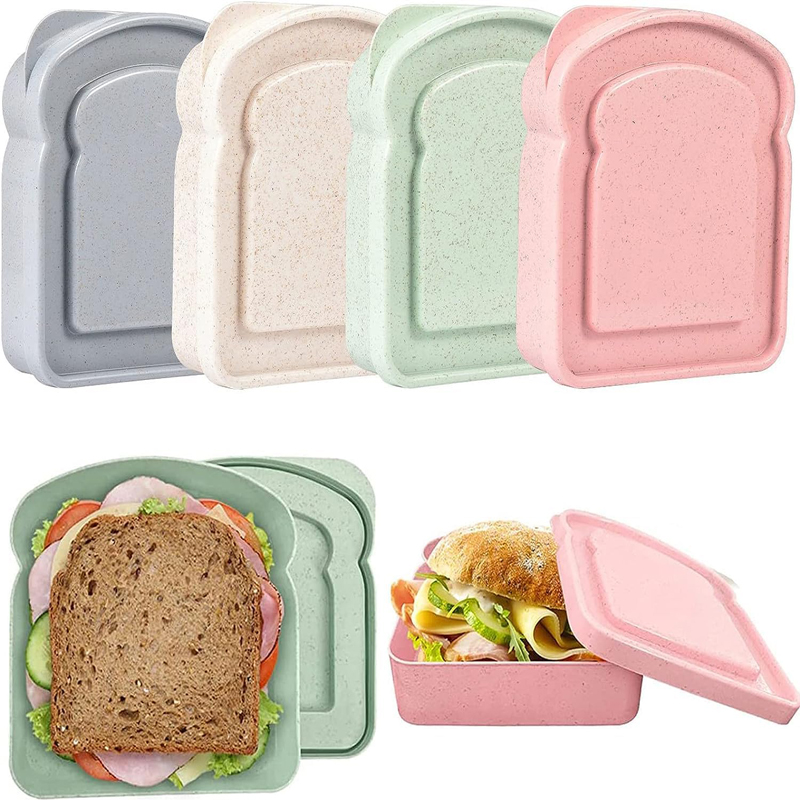 Meal Prep Tupperware - ภาชนะแซนวิชกล่องอาหารกลางวันกล่องเก็บขนมปังปิ้งพร้อมฝาปิดกล่องเก็บอาหารแบบพกพานํามาใช้ใหม่กล่องอาหารกลางวันไมโครเวฟกรณีแซนวิช