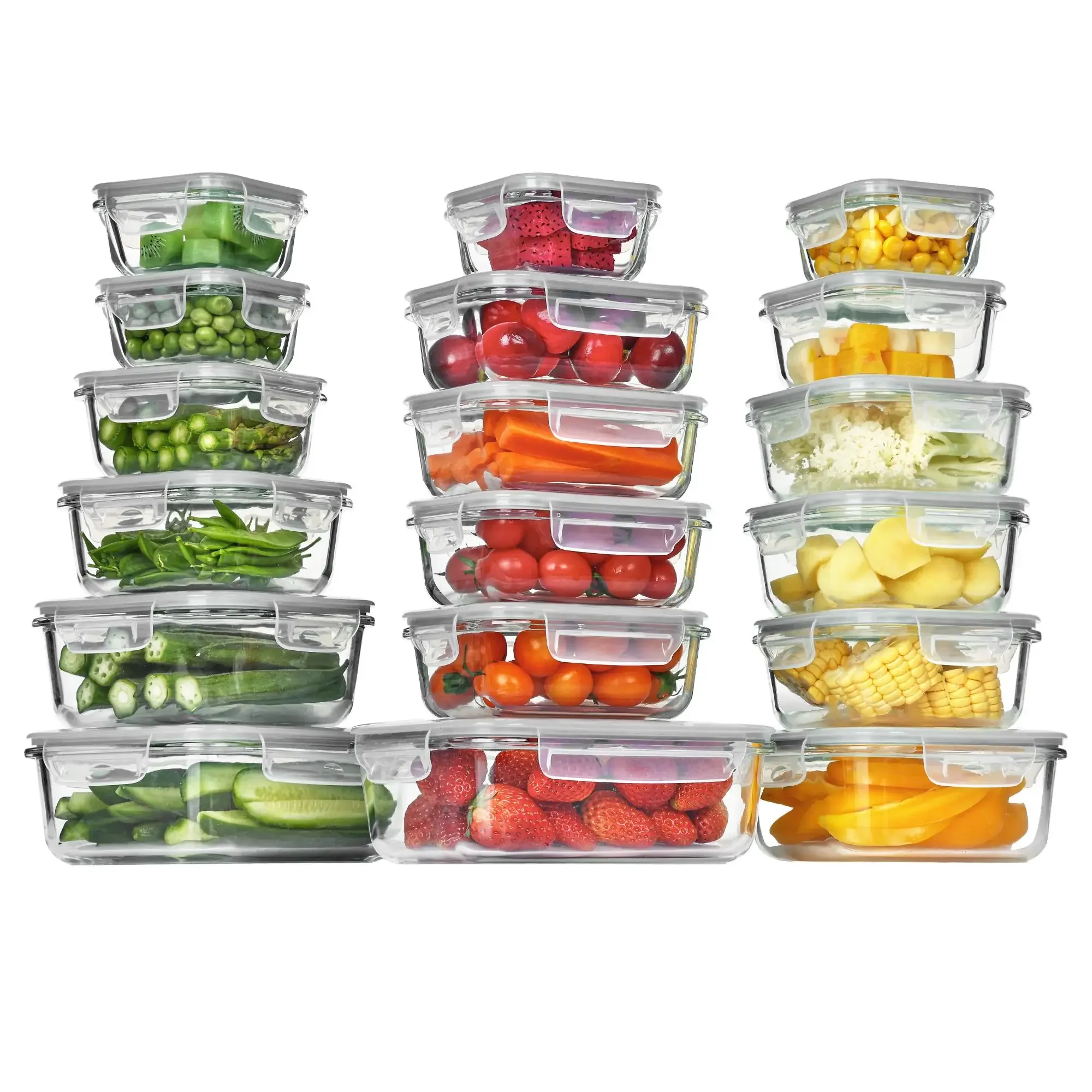 Meal Prep Glass Containers Oven Safe - ชุดกล่องเก็บอาหารแก้ว 18 ชิ้น พร้อมฝาปิด ปิดสนิท เก็บอาหารได้