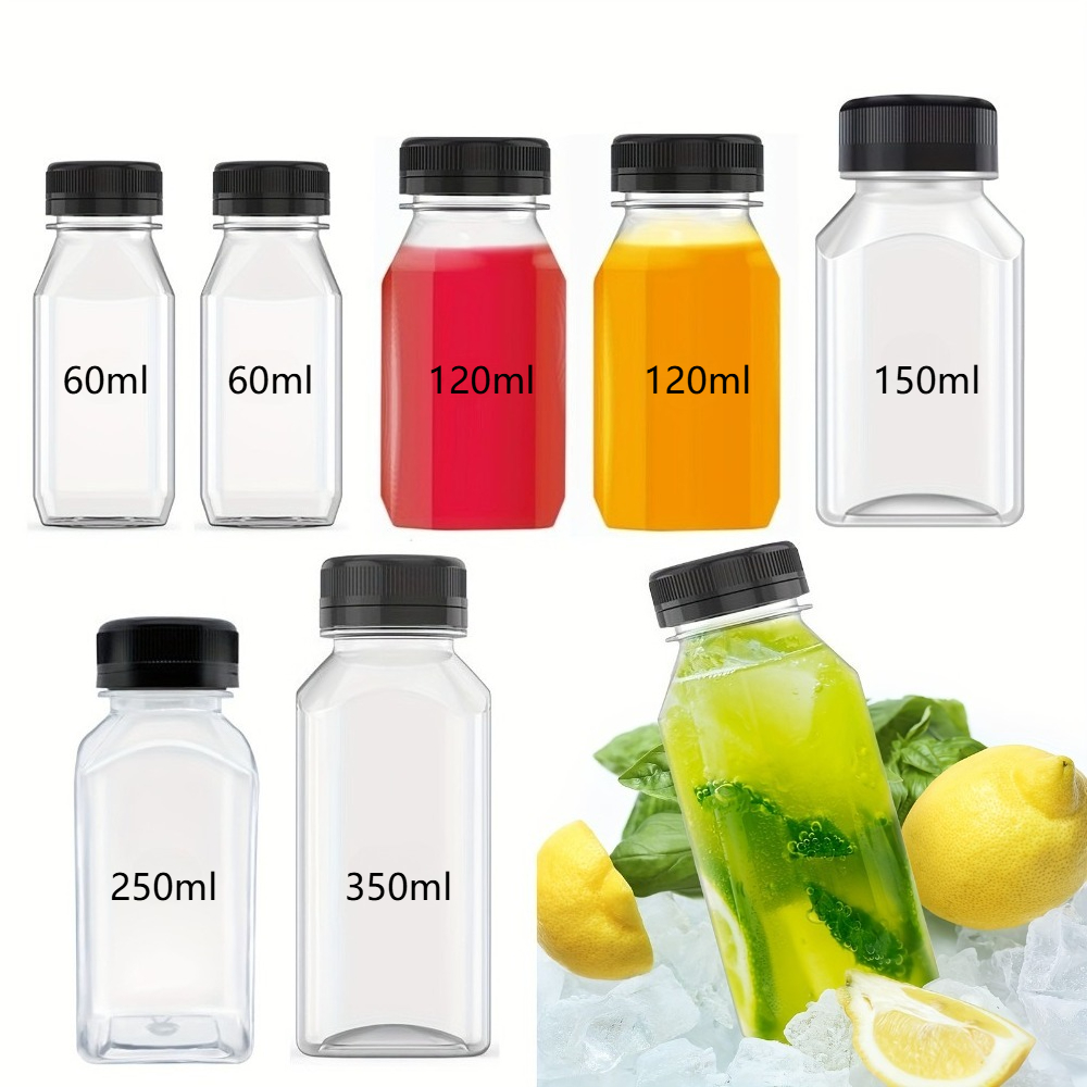 Meal Prep Juice Bottles - ขวดน้ำผลไม้พลาสติกใสแบบใช้ซ้ำได้ 6 ชิ้นพร้อมฝาปิด สำหรับเครื่องดื่ม สมูทตี้ มิลค์เชค