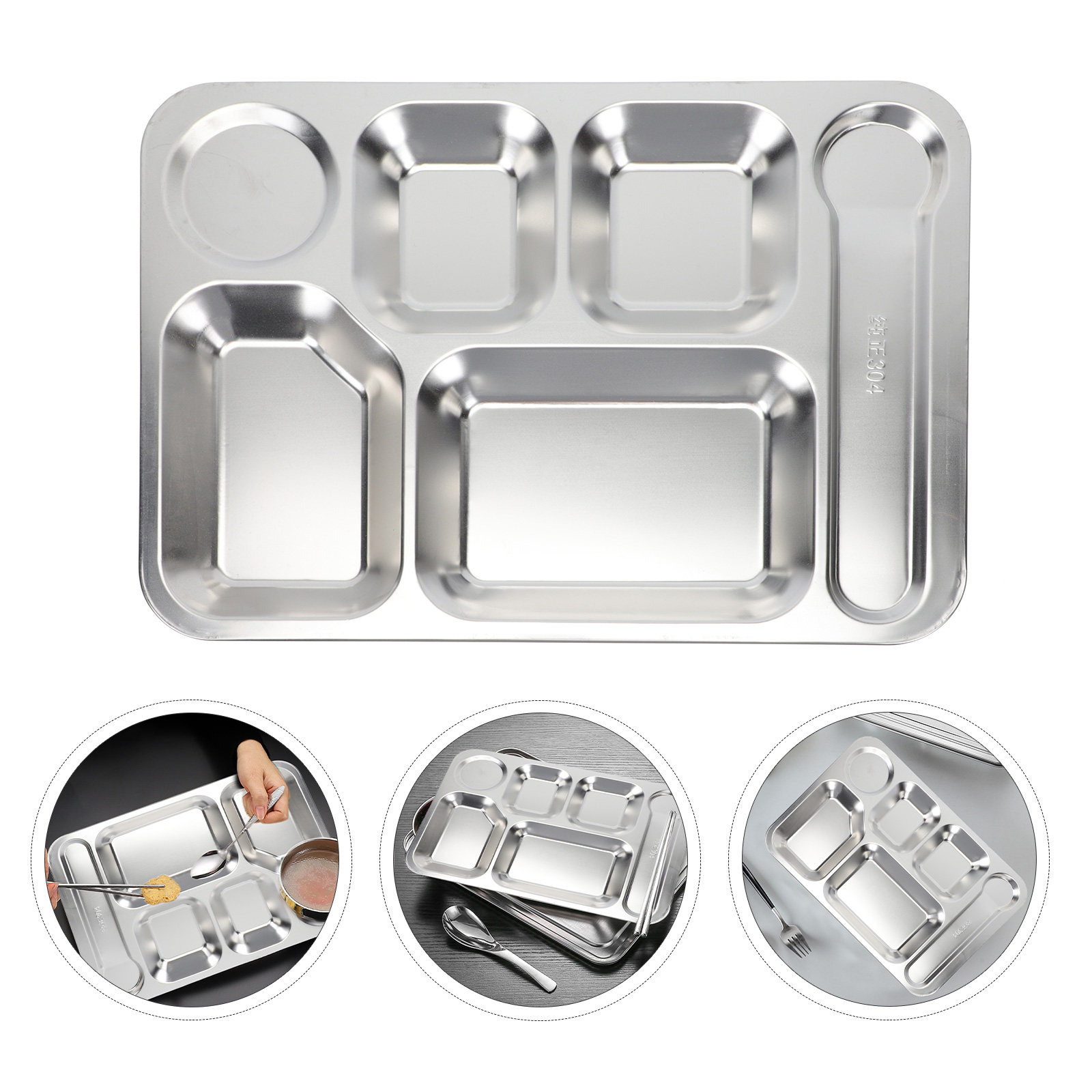 Meal Prep Kitchen - ถาดอาหารสแตนเลส 6 ช่อง 1 ชิ้น สำหรับเตรียมอาหาร