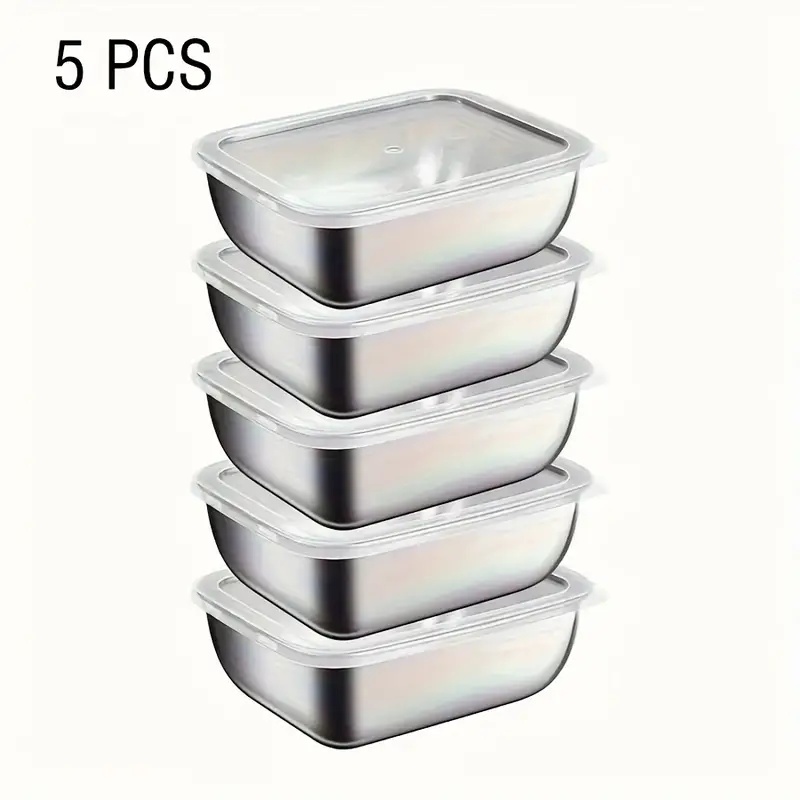 Meal Prep Kitchen - กล่องเก็บอาหารสแตนเลส 5 ชิ้น กล่องเตรียมอาหารแบบซ้อนได้ สำหรับตู้เย็น อาหารกลางวัน