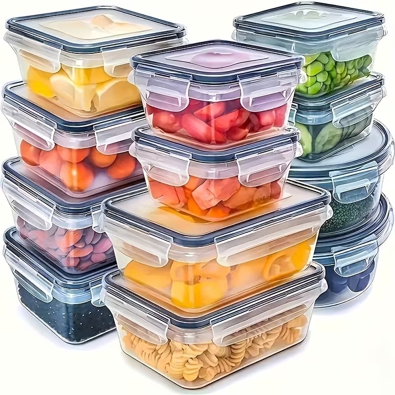 Meal Prep Tupperware - กล่องเก็บอาหารใส 4 ชิ้น พร้อมฝาปิดแบบ Snap ใช้ซ้ำได้สำหรับผลไม้