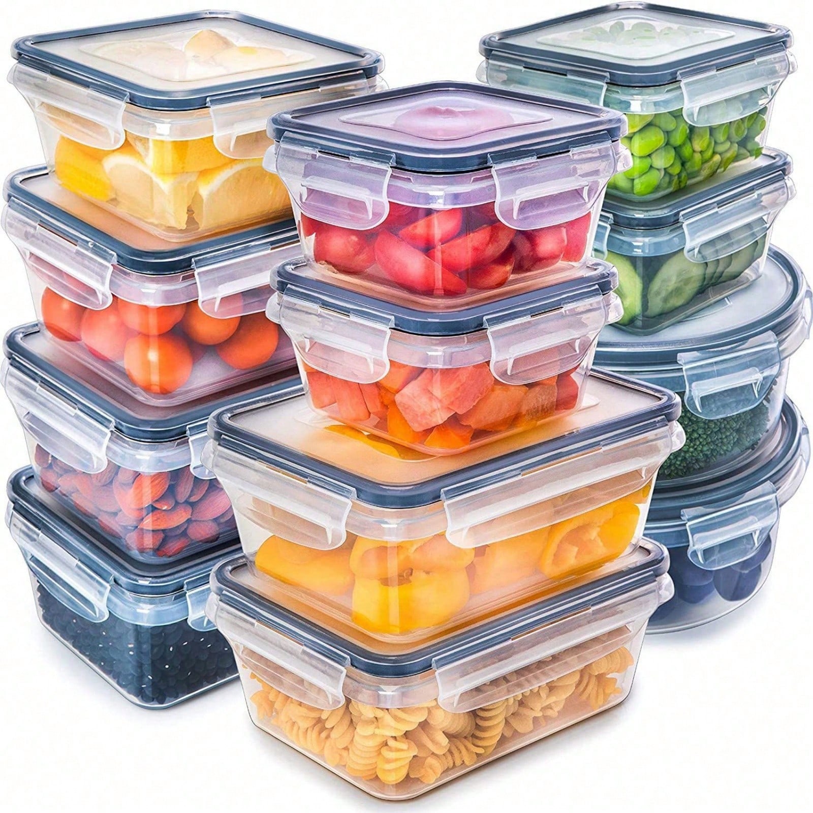 Meal Prep Glass - กล่องเก็บอาหารพลาสติกปิดผนึก 12 ใบ เหมาะสำหรับเก็บธัญพืชและผลไม้ ลักษณะภายนอกมีความโปร่งใสและชัดเจน สามารถใช้เก็บชา