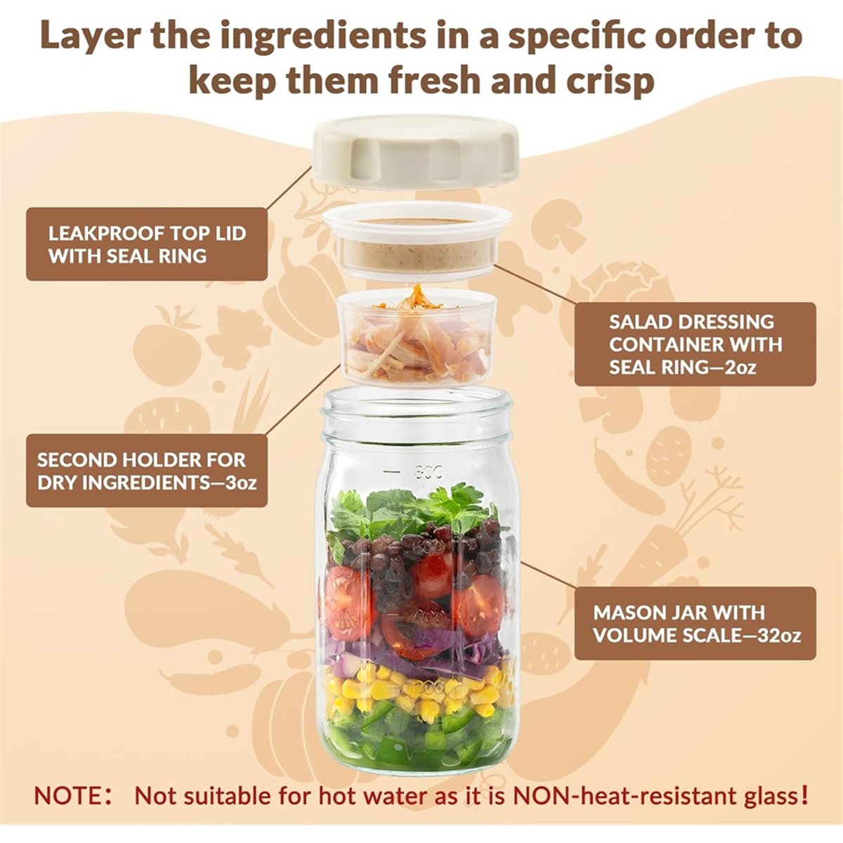 Meal Prep Glass - A67T ชุดใหม่ 4 ชิ้น โหลแก้วใส่อาหารพร้อมฝาปิด สำหรับเตรียมอาหาร