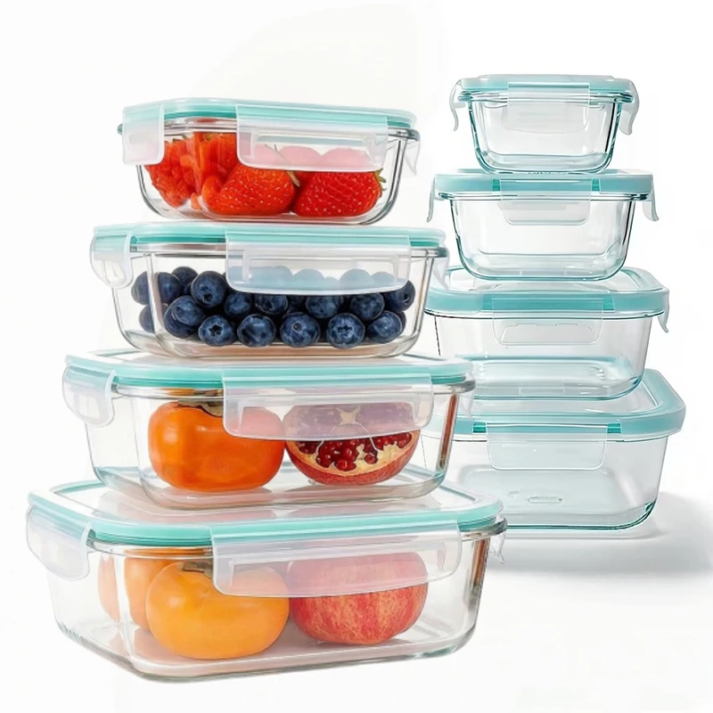 Meal Prep Plan - กล่องอาหารกลางวันแก้วบอโรซิลิเกต ปิดสนิท ป้องกันการรั่วซึม กล่องเบนโตะสำหรับเตรียมอาหาร พร้อมฝาล็อก สำหรับผู้ใหญ่และใช้ในสำนักงาน
