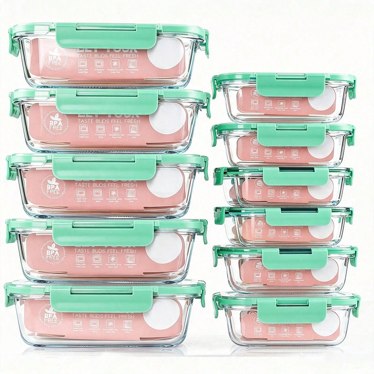 Meal Prep Glass - ชุดกล่องแก้วสำหรับเตรียมอาหาร 10 ชิ้น, กล่องเก็บอาหารพร้อมฝาปิดที่ปิดสนิท, กล่องอาหารกลางวันแก้ว, ใช้ได้กับไมโครเวฟ,