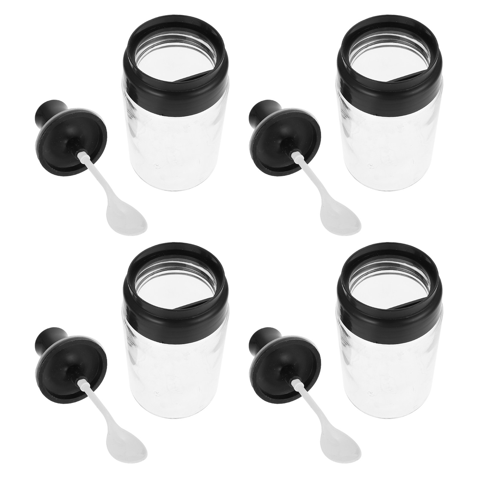 Meal Prep Glass - ขวดแก้วใส่เครื่องเทศ 4 ชิ้น พร้อมฝาปิดแบบมีช้อน ภาชนะเก็บเครื่องปรุงแบบสุญญากาศ สำหรับเตรียมอาหาร