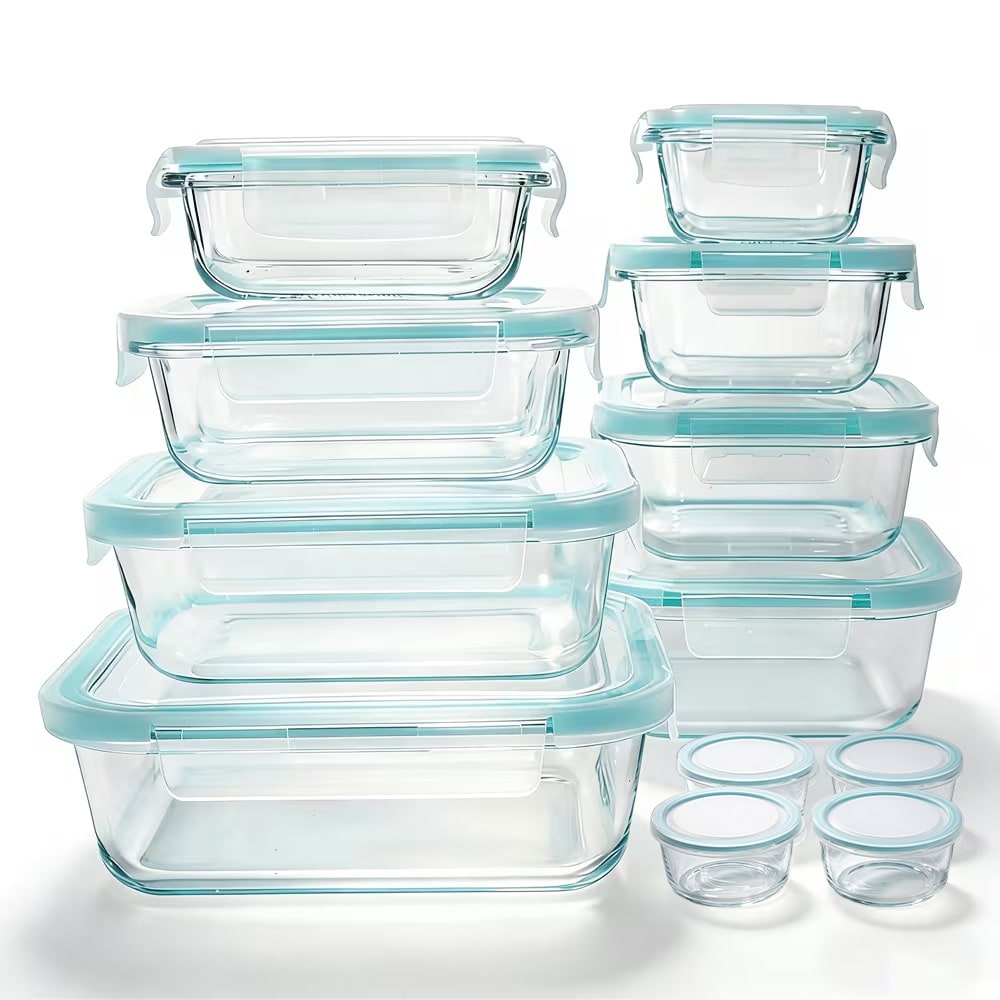 Meal Prep Glass Containers Oven Safe - ชุดกล่องเก็บอาหารแก้ว 24 ชิ้น ดีไซน์ทันสมัย ผลิตจากแก้วบอโรซิลิเกตใส กล่องเตรียมอาหารแบบปิดสนิท