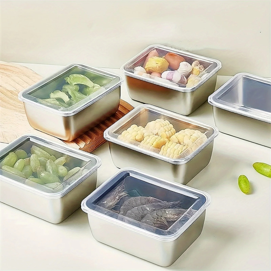 Meal Prep Glass - 1/3/5pcs สแตนเลสกล่องเก็บอาหารสดกล่องพร้อมฝาปิด, สี่เหลี่ยมผืนผ้าไส้กรอกก๋วยเตี๋ยวผลไม้จานฝาครอบ