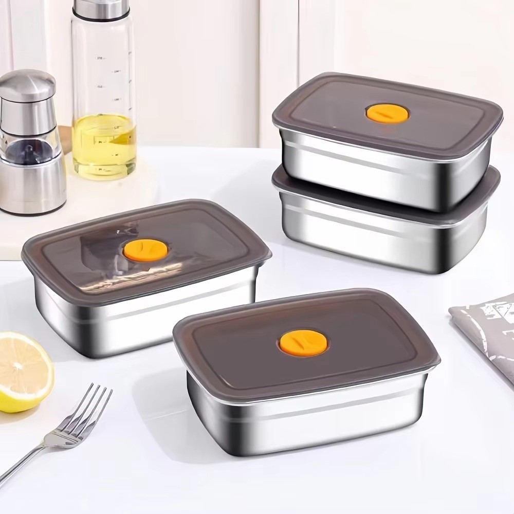 Meal Prep Tupperware - กล่องอาหารกลางวันแคมป์ปิ้งสแตนเลส กล่องเบนโตะความจุขนาดใหญ่ ปิดผนึก ป้องกันการรั่วซึม กล่องเก็บของในตู้เย็นและช่องแช่แข็ง