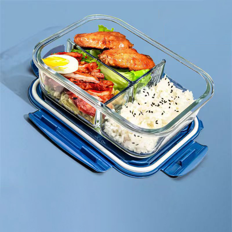 Meal Prep Tupperware - สไตล์ใหม่กล่องอาหารกลางวันแก้ว 1050ml ไมโครเวฟ Bento กล่องกล่องเก็บอาหารโรงเรียนภาชนะบรรจุอาหารช่อง