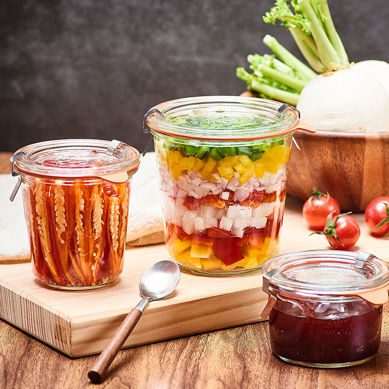 Meal Prep Juice Bottles - โหลแก้วทรงกระบอกสำหรับเก็บของในครัวสไตล์ยุโรป เหมาะสำหรับเก็บขนมหวานและน้ำผลไม้