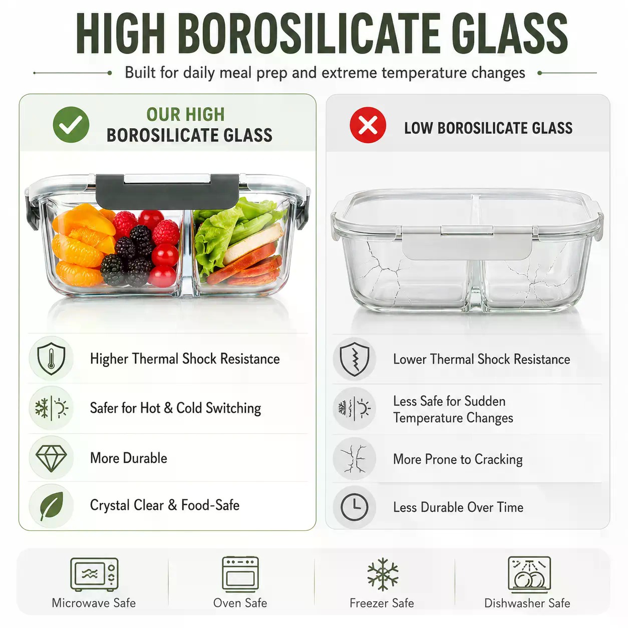 ชุดกล่องแก้วบอโรซิลิเกตทรงสี่เ - Meal Prep Glass Containers Oven Safe บทวิจารณ์และราคา