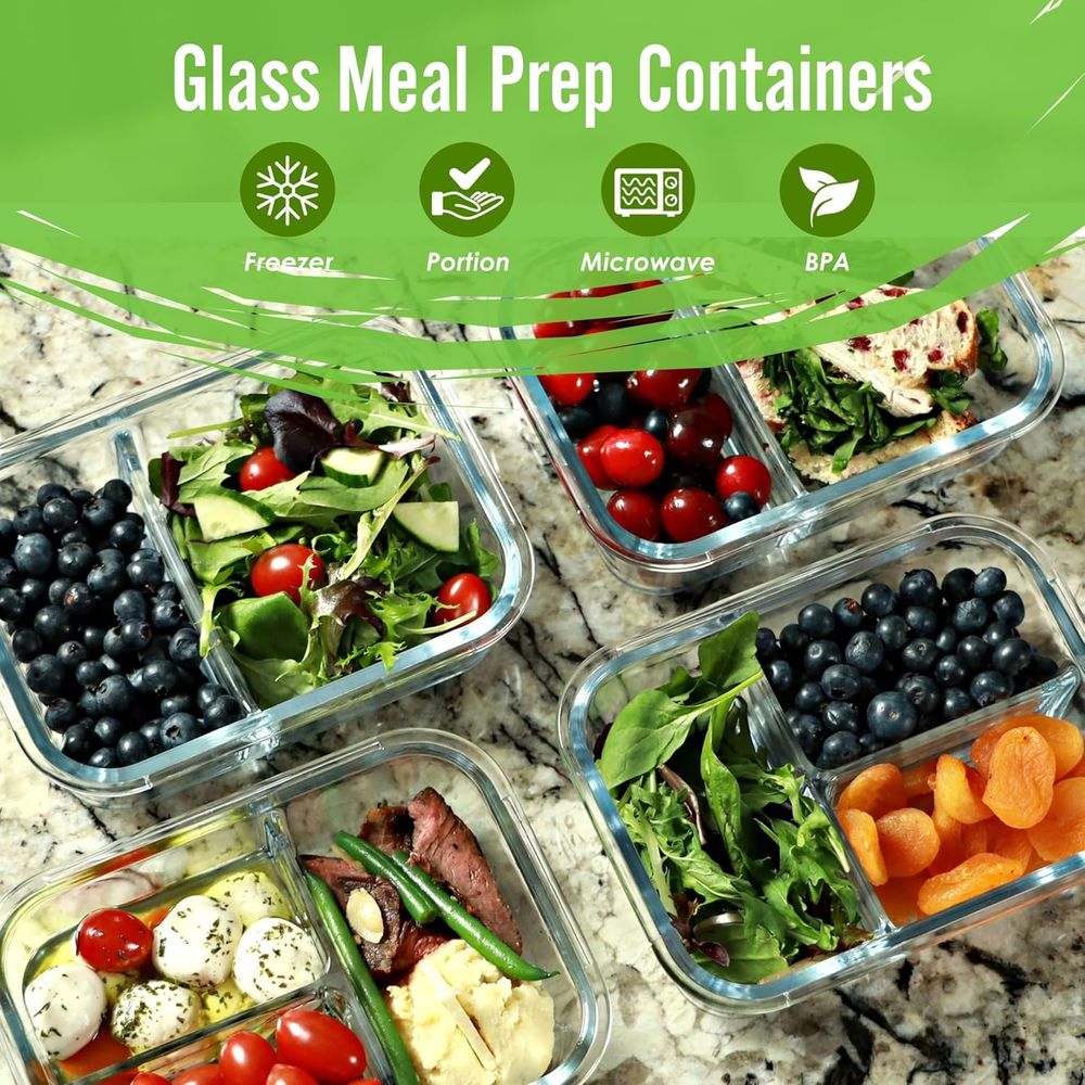ภาชนะเตรียมอาหาร 2 และ 3 ส่วน  - Meal Prep Glass Containers Oven Safe บทวิจารณ์และราคา